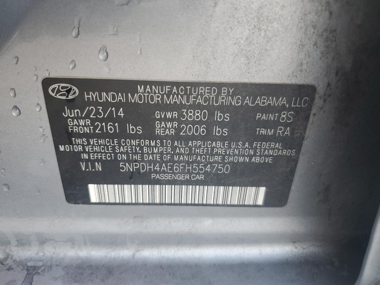 2015 Hyundai Elantra Se VIN: 5NPDH4AE6FH554750 Lot: 93632755