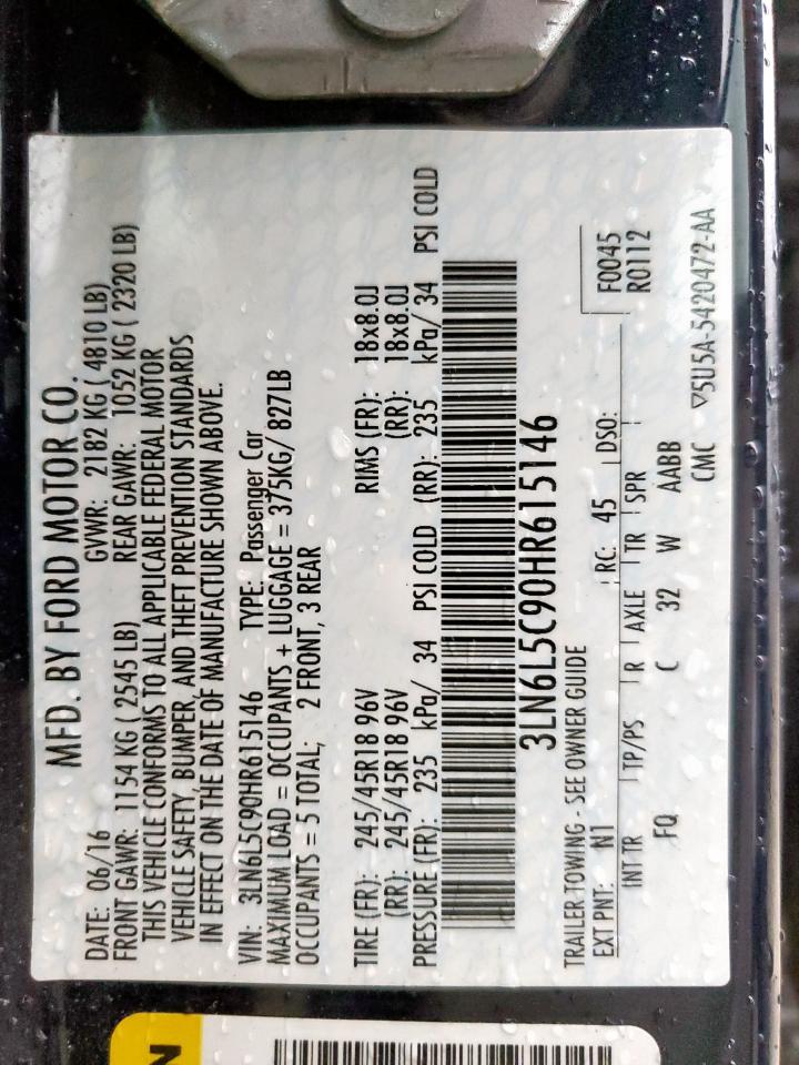 2017 Lincoln Mkz Select VIN: 3LN6L5C90HR615146 Lot: 93894415