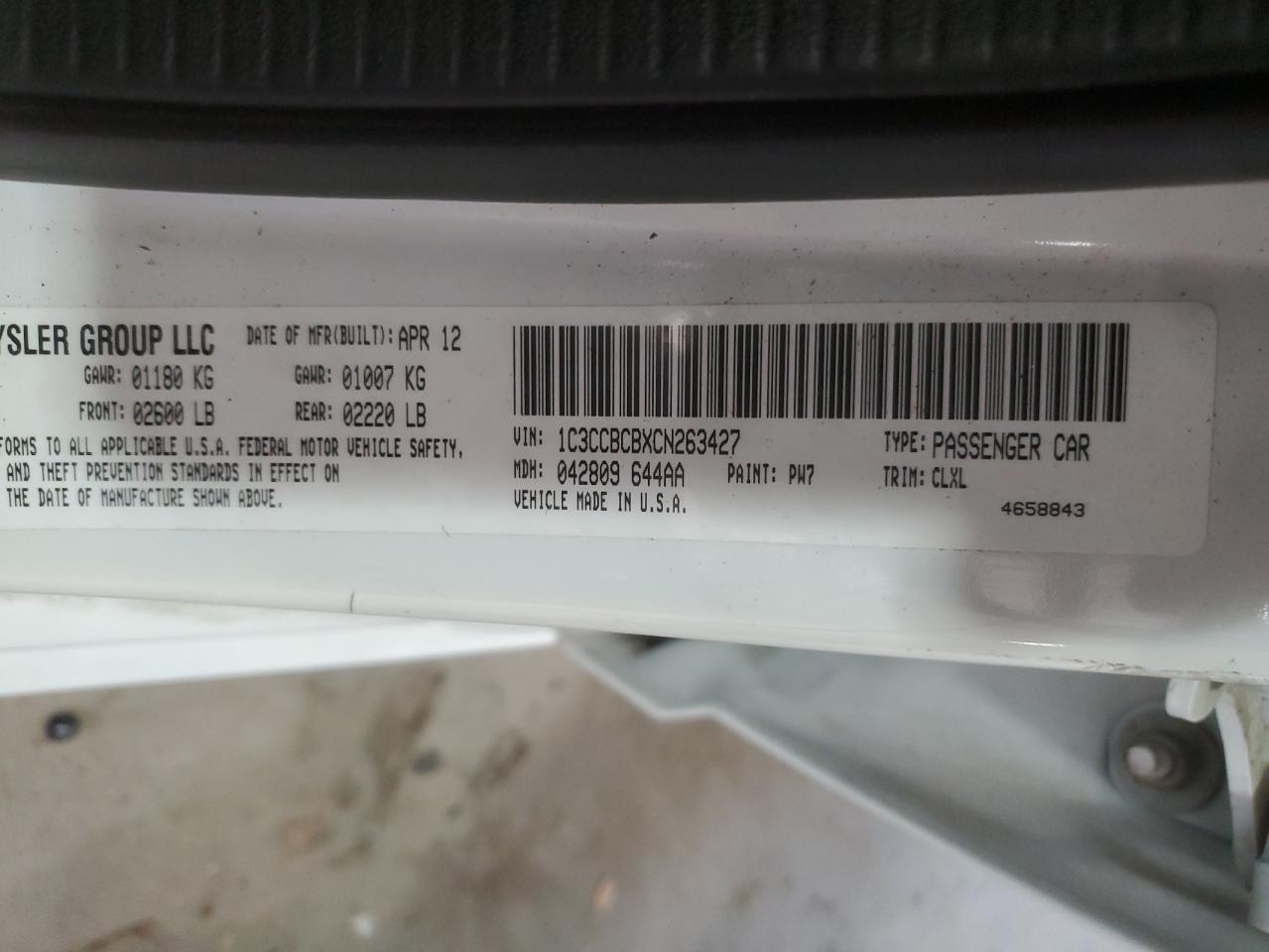 2012 Chrysler 200 Limited VIN: 1C3CCBCBXCN263427 Lot: 92673895