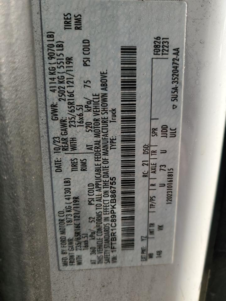 2023 Ford Transit T-250 VIN: 1FTBR1C89PKB86755 Lot: 91653375