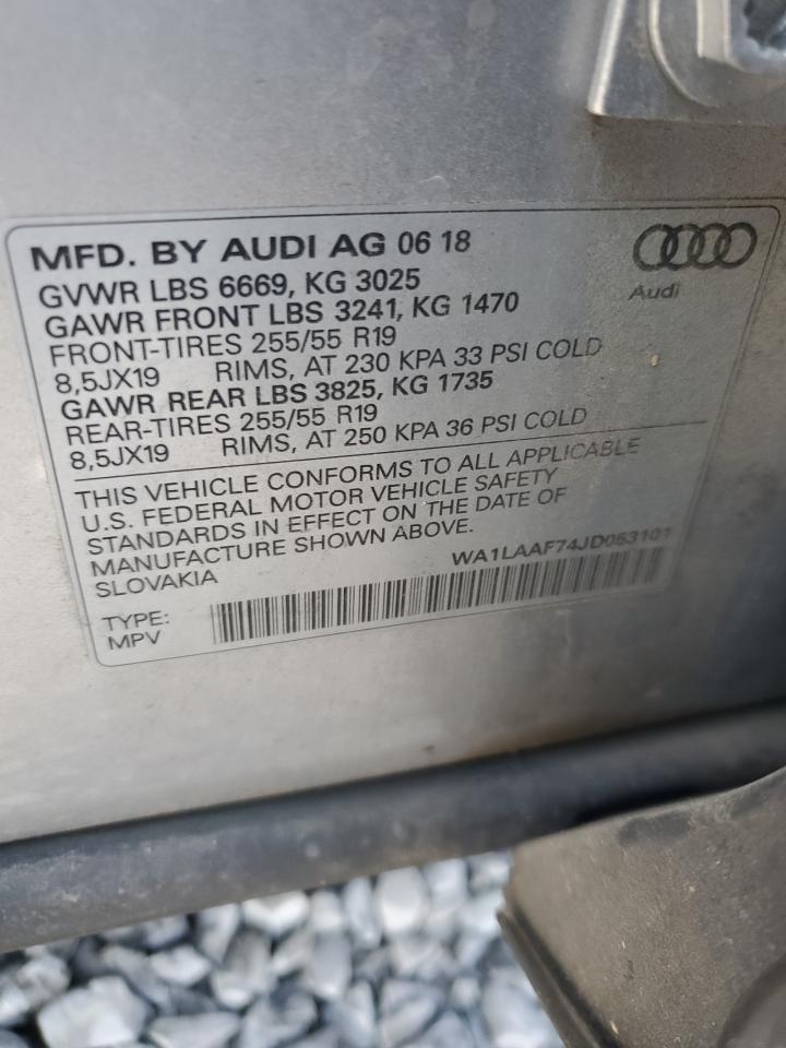 2018 Audi Q7 Premium Plus VIN: WA1LAAF74JD053101 Lot: 92878205