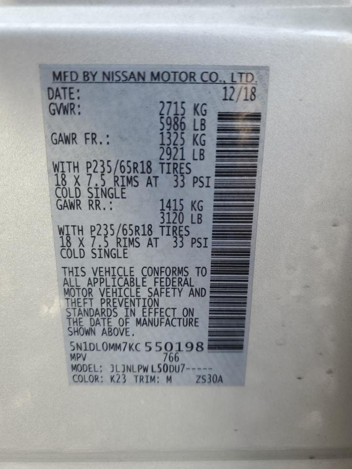 2019 Infiniti Qx60 Luxe VIN: 5N1DL0MM7KC550198 Lot: 91582985