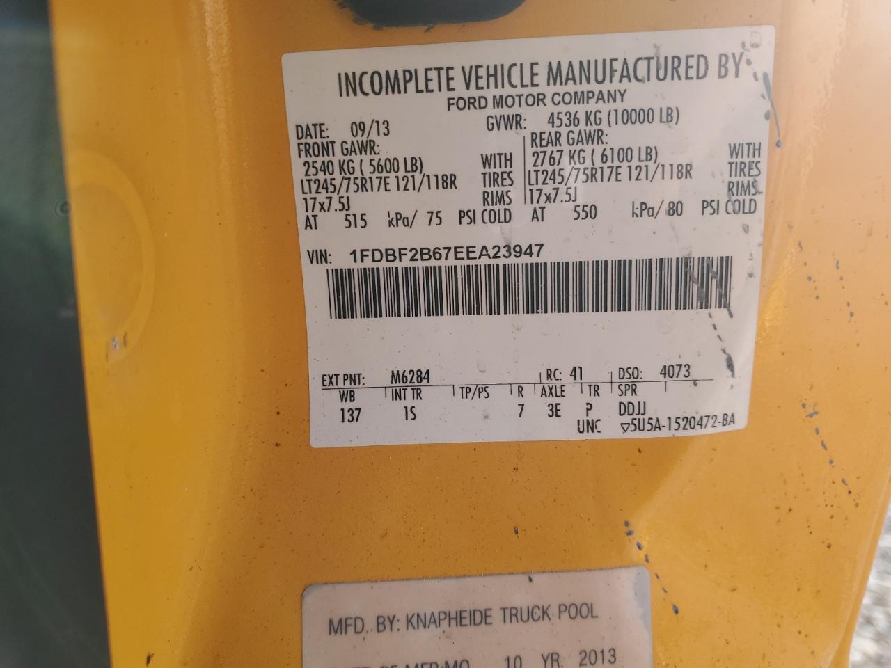 2014 Ford F250 Super Duty VIN: 1FDBF2B67EEA23947 Lot: 92406985