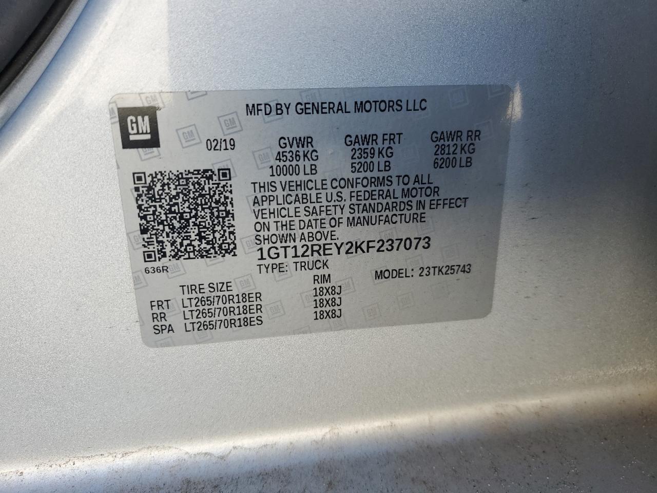 2019 GMC Sierra K2500 Slt VIN: 1GT12REY2KF237073 Lot: 90673045