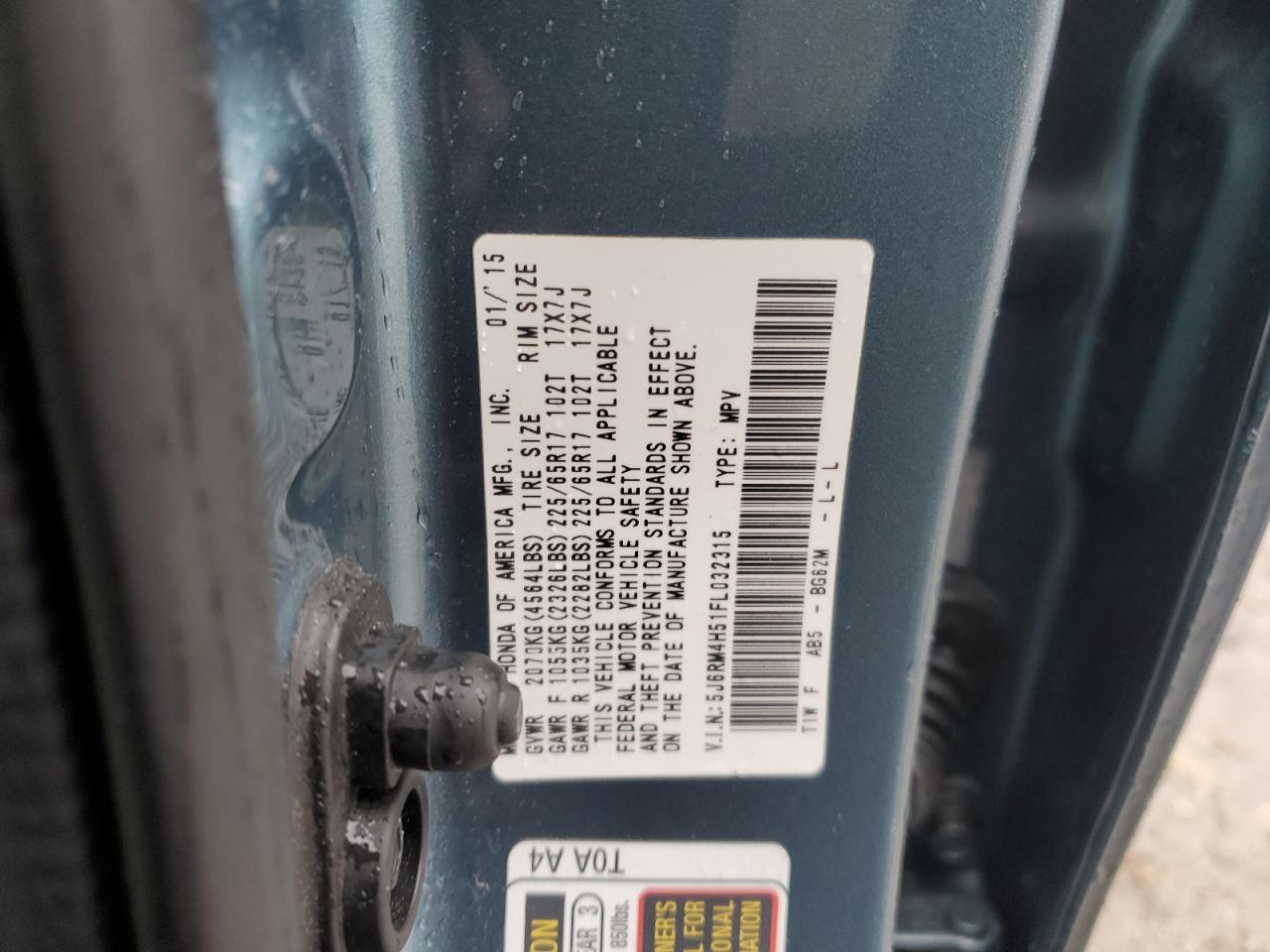 2015 Honda Cr-V Ex VIN: 5J6RM4H51FL032315 Lot: 91864535