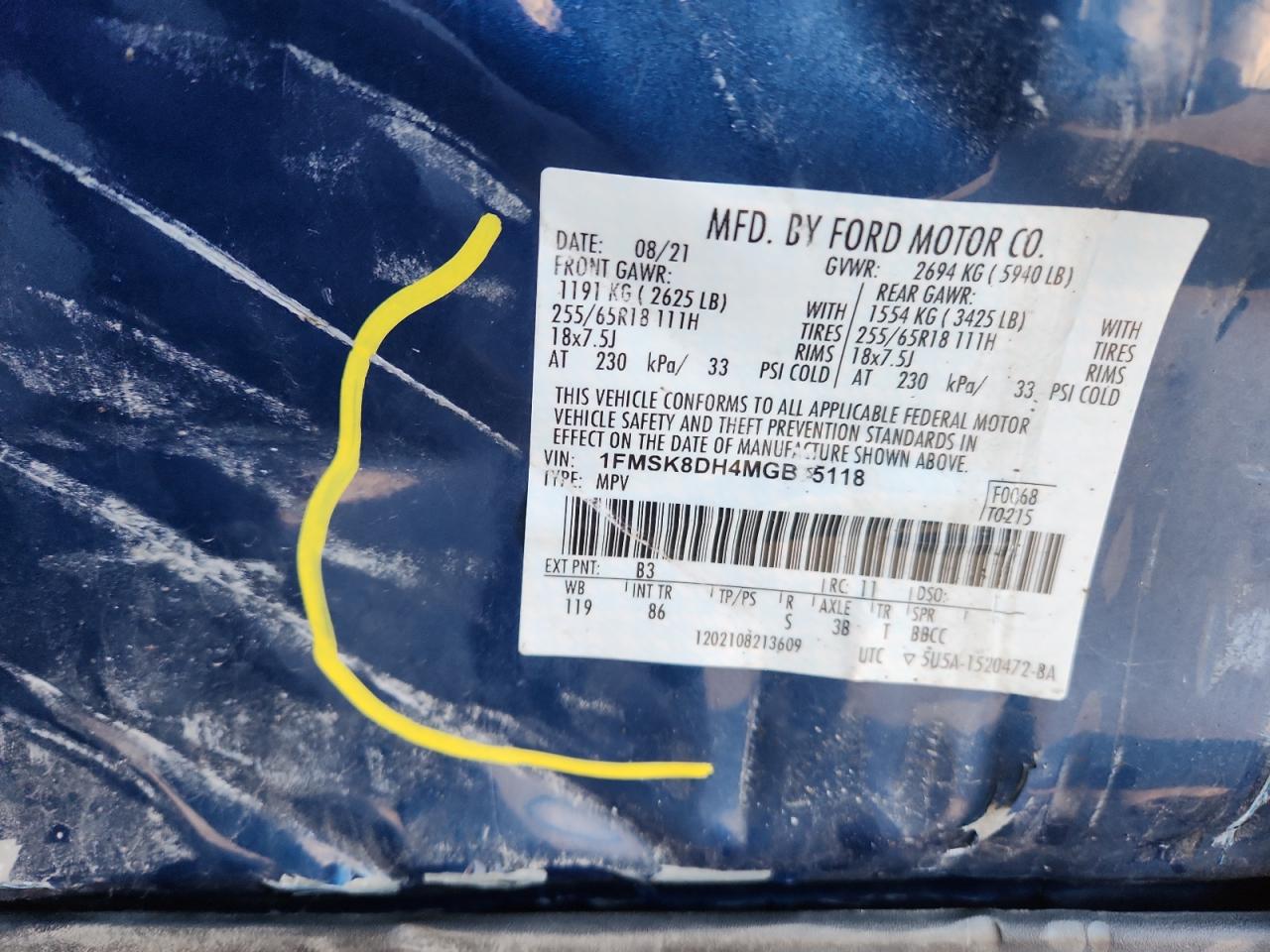 2021 Ford Explorer Xlt VIN: 1FMSK8DH4MGB75118 Lot: 90984515