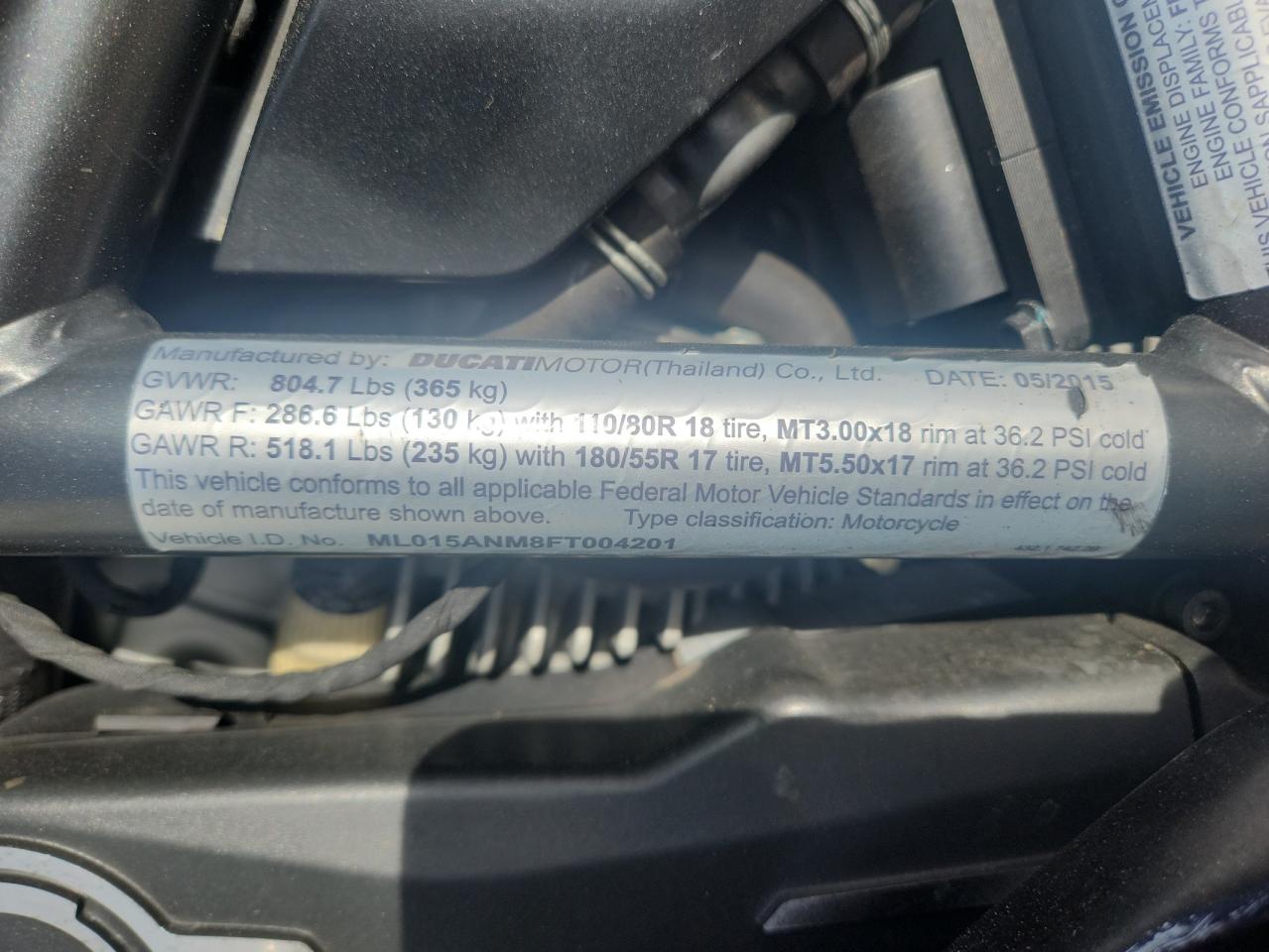 2015 Ducati Scrambler 800 VIN: ML015ANM8FT004201 Lot: 91179535
