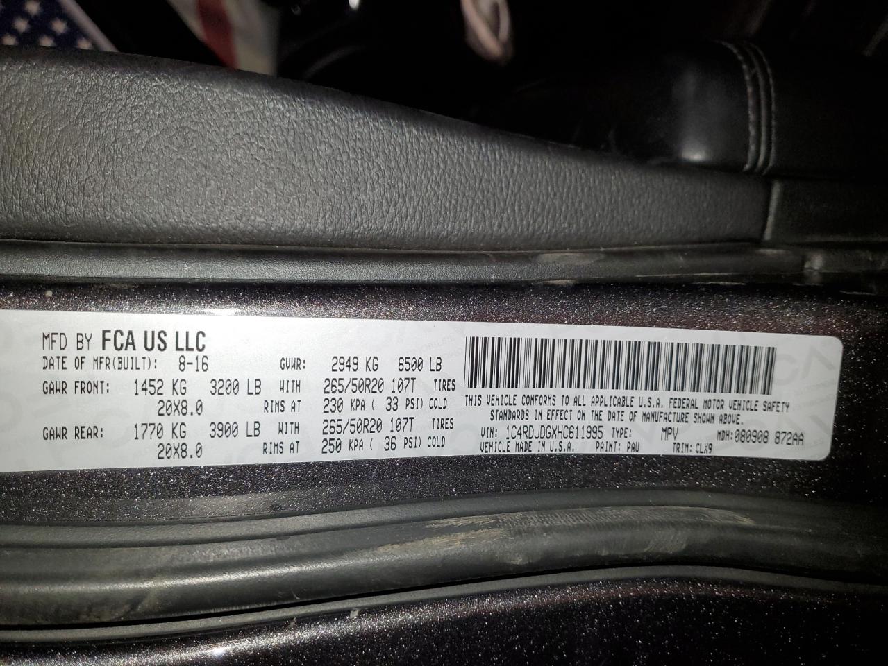 2017 Dodge Durango Gt VIN: 1C4RDJDGXHC611995 Lot: 91263105