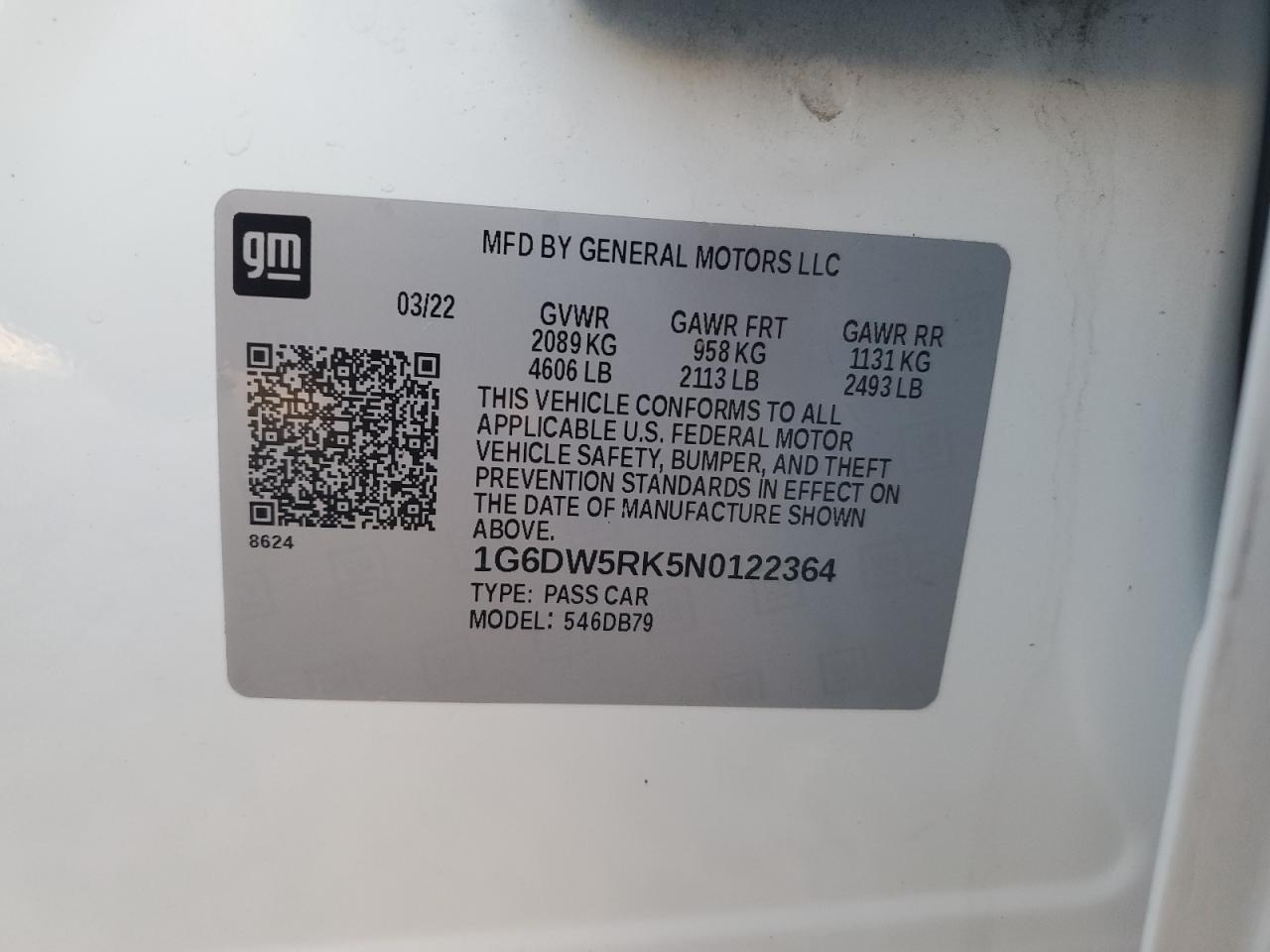 2022 Cadillac Ct5 Luxury VIN: 1G6DW5RK5N0122364 Lot: 91414885