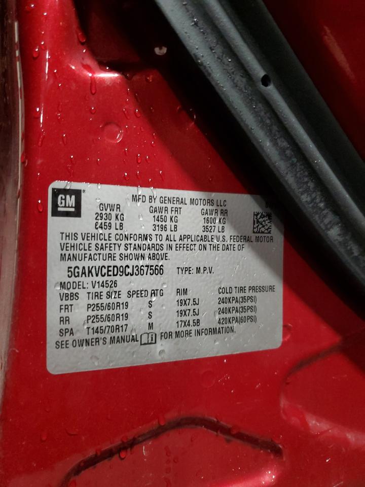 2012 Buick Enclave VIN: 5GAKVCED9CJ367566 Lot: 92223525