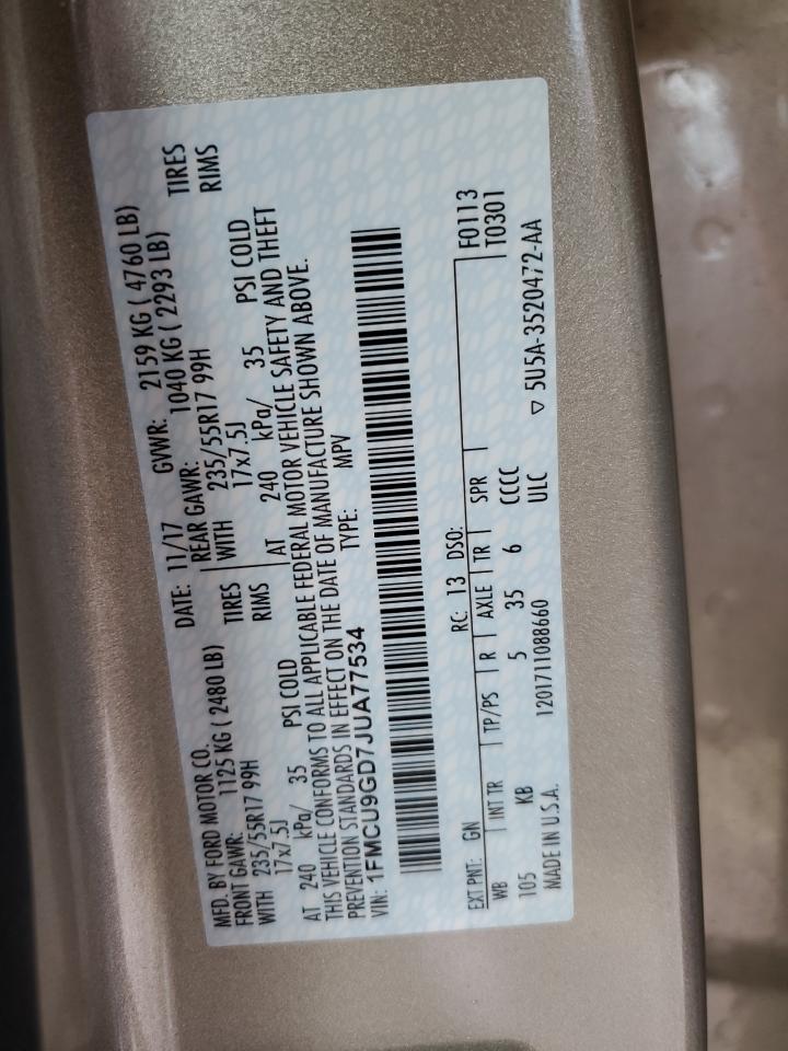 2018 Ford Escape Se VIN: 1FMCU9GD7JUA77534 Lot: 93596515