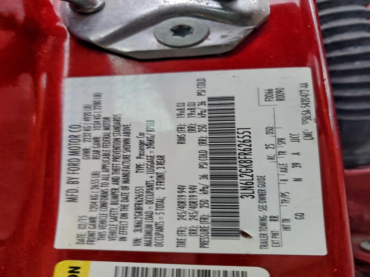 2015 Lincoln Mkz VIN: 3LN6L2GK8FR626551 Lot: 91674665