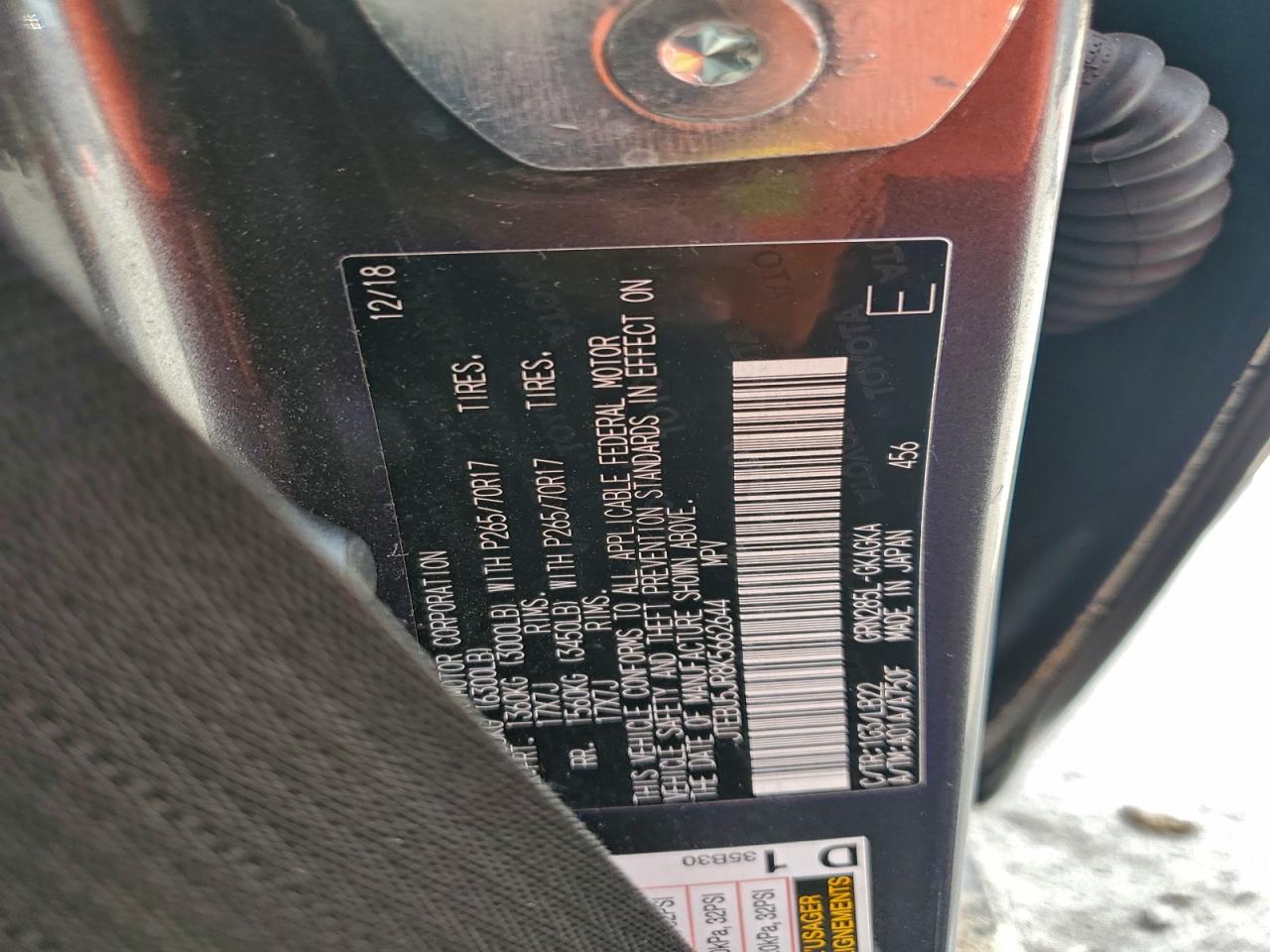 2019 Toyota 4Runner Sr5/Sr5 Premium VIN: JTEBU5JR8K5662644 Lot: 93120725