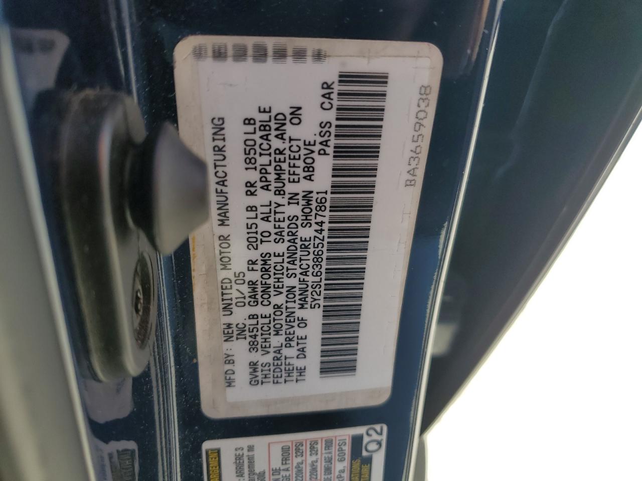 2005 Pontiac Vibe VIN: 5Y2SL63865Z447861 Lot: 92231345