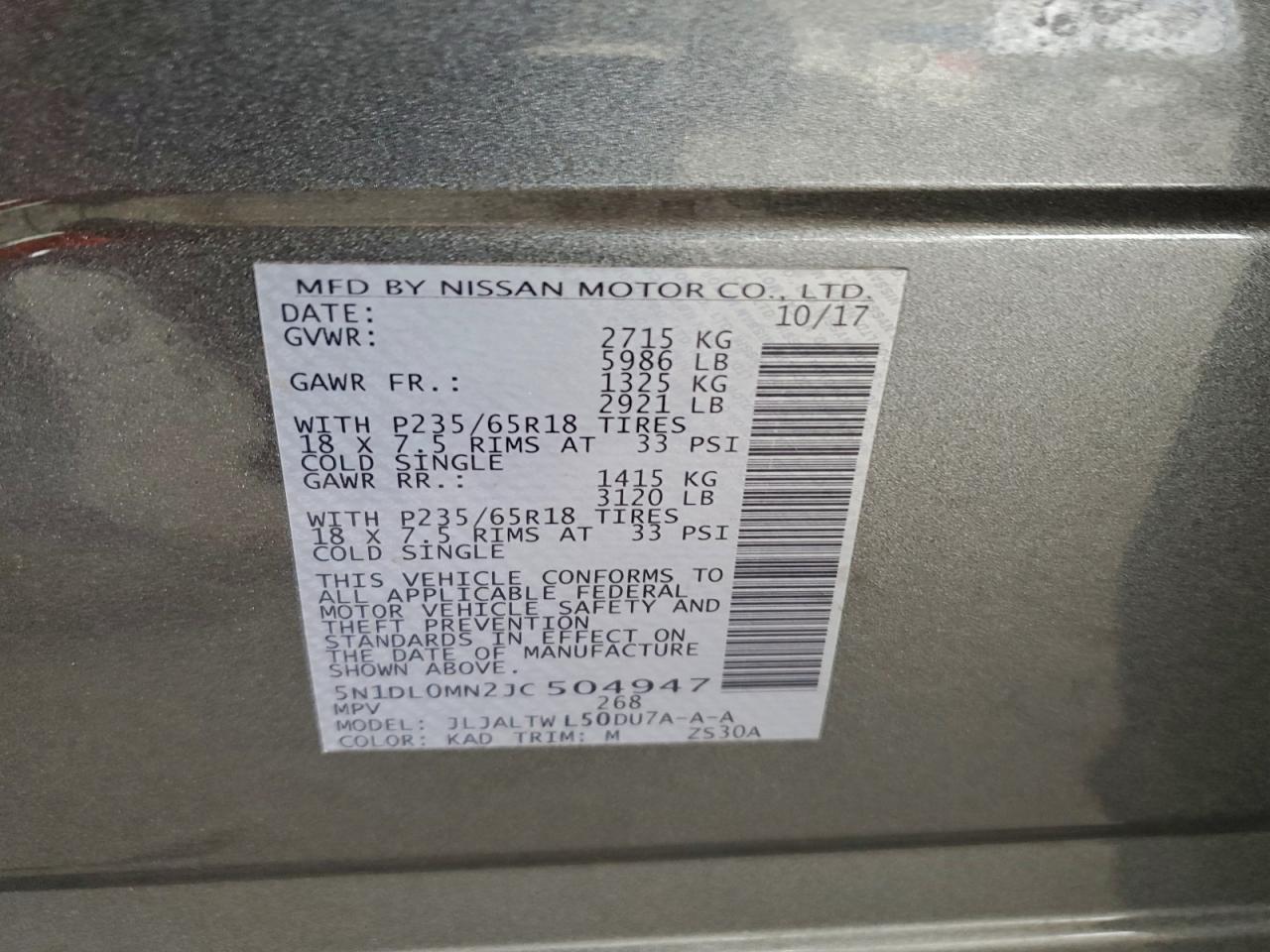 2018 Infiniti Qx60 VIN: 5N1DL0MN2JC504947 Lot: 94063435