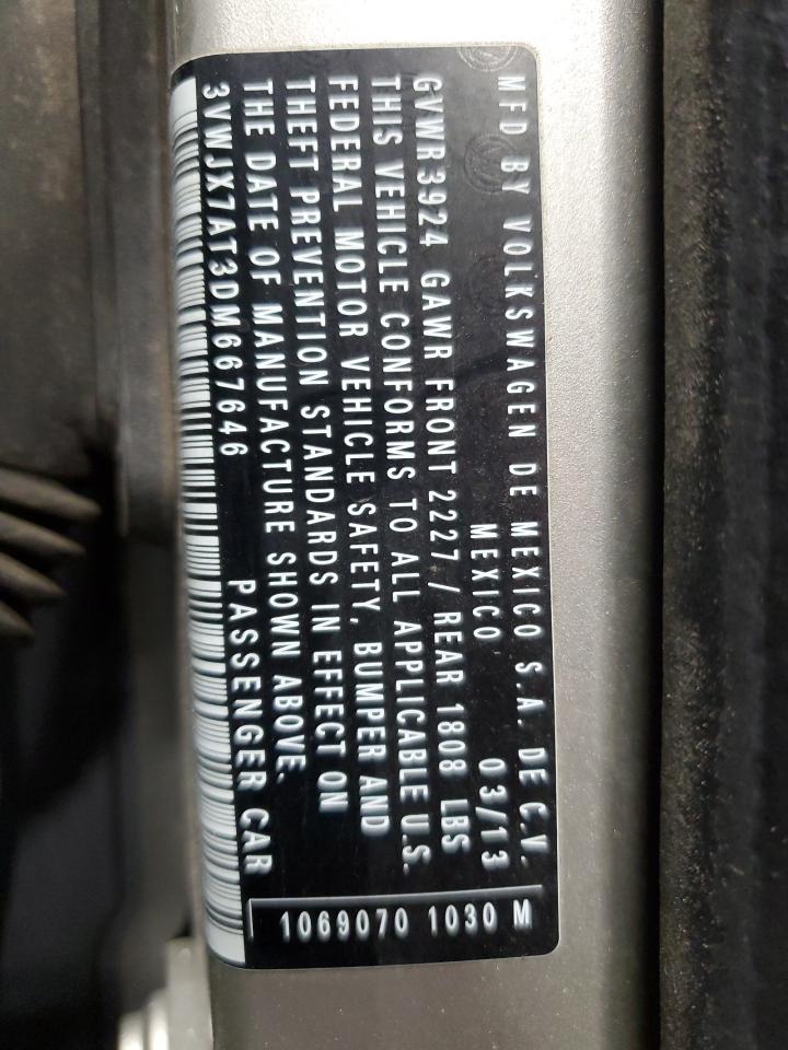 2013 Volkswagen Beetle VIN: 3VWJX7AT3DM667646 Lot: 91470055