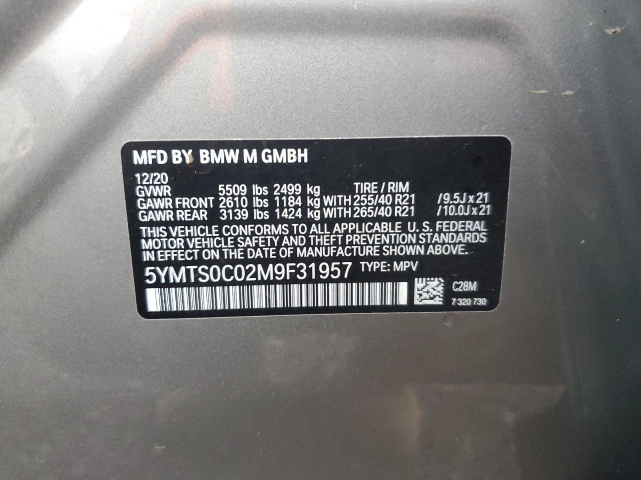 2021 BMW X3 M Competition VIN: 5YMTS0C02M9F31957 Lot: 91886715