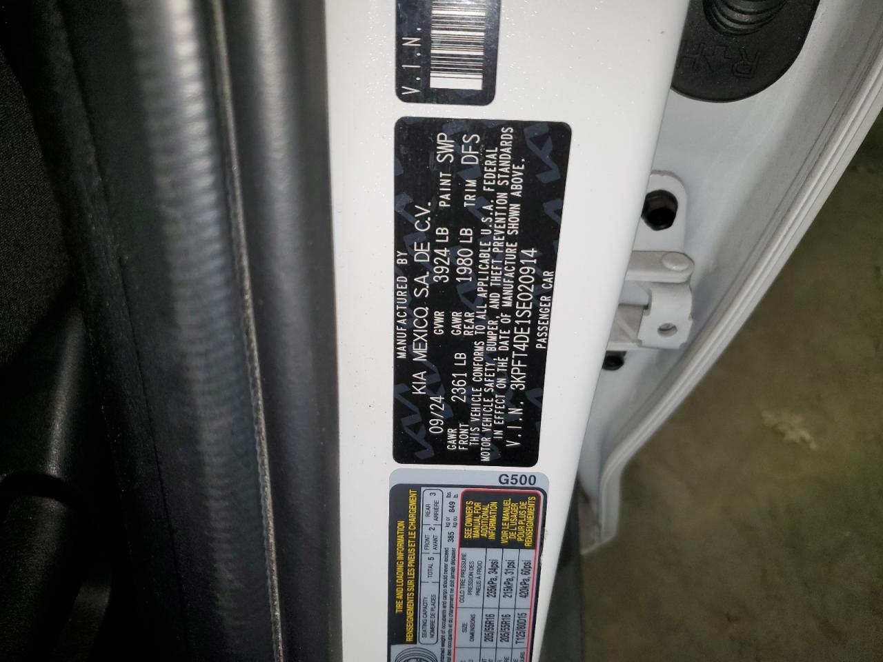 2025 Kia K4 Lx VIN: 3KPFT4DE1SE020914 Lot: 93760135