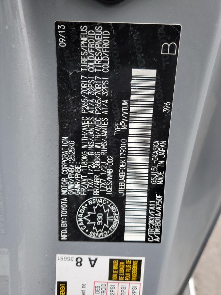 2014 Toyota Fj Cruiser VIN: JTEBU4BF0EK179010 Lot: 91560665