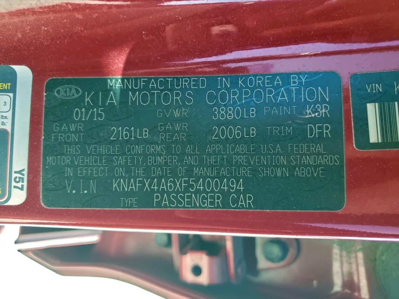 2015 Kia Forte Lx VIN: KNAFX4A6XF5400494 Lot: 93306975