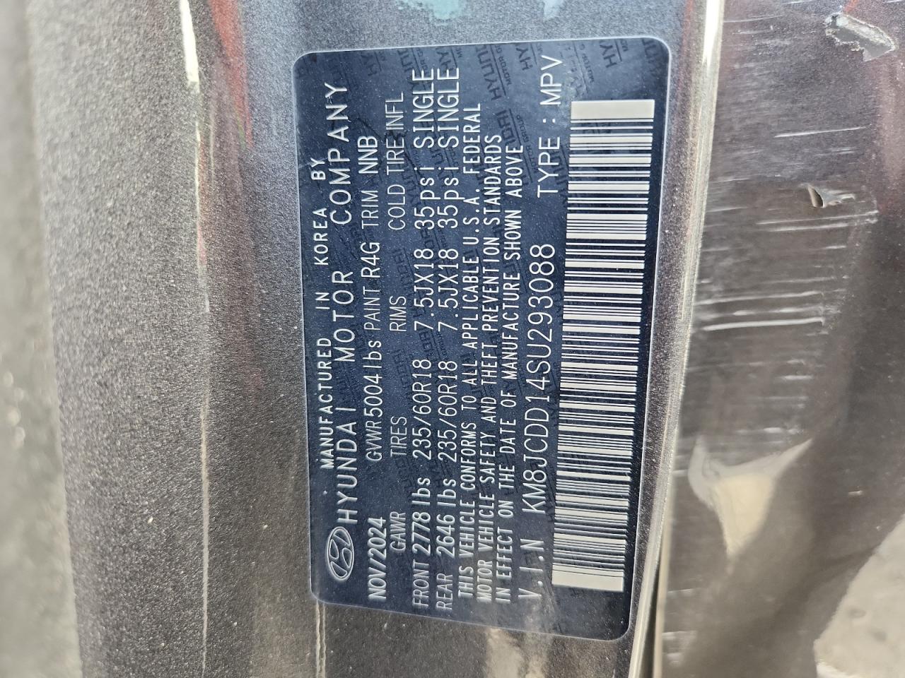 2025 Hyundai Tucson Sel Convenience VIN: KM8JCDD14SU293088 Lot: 92007745