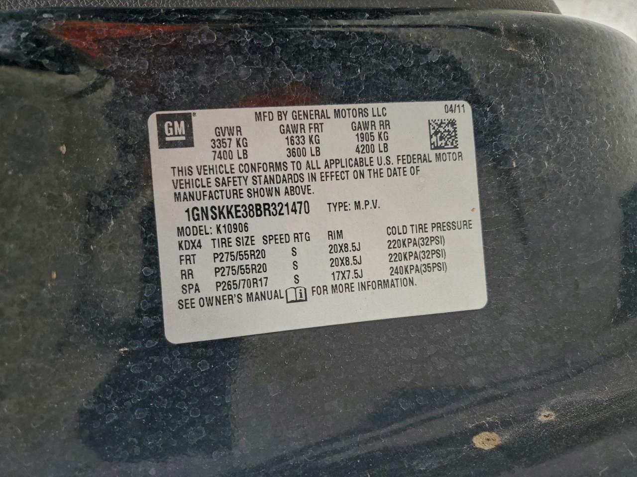 2011 Chevrolet Suburban K1500 Ltz VIN: 1GNSKKE38BR321470 Lot: 93453595