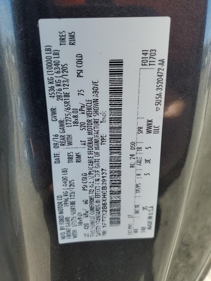 2017 Ford F250 Super Duty VIN: 1FT7X2B6XHEB39137 Lot: 92656955