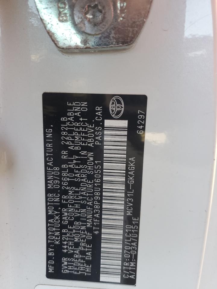 2008 Toyota Camry Solara Se VIN: 4T1FA38P98U160551 Lot: 90649325