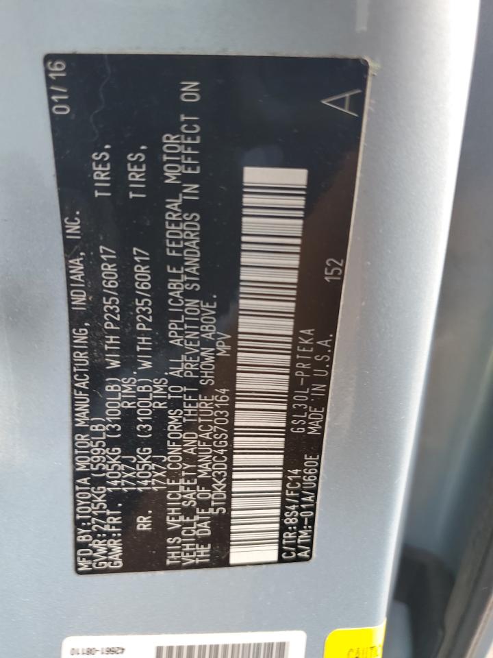 2016 Toyota Sienna Le VIN: 5TDKK3DC4GS703164 Lot: 91383245