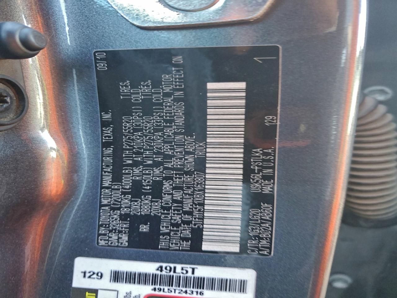 2011 Toyota Tundra Crewmax Limited VIN: 5TFHY5F1XBX163807 Lot: 93714645