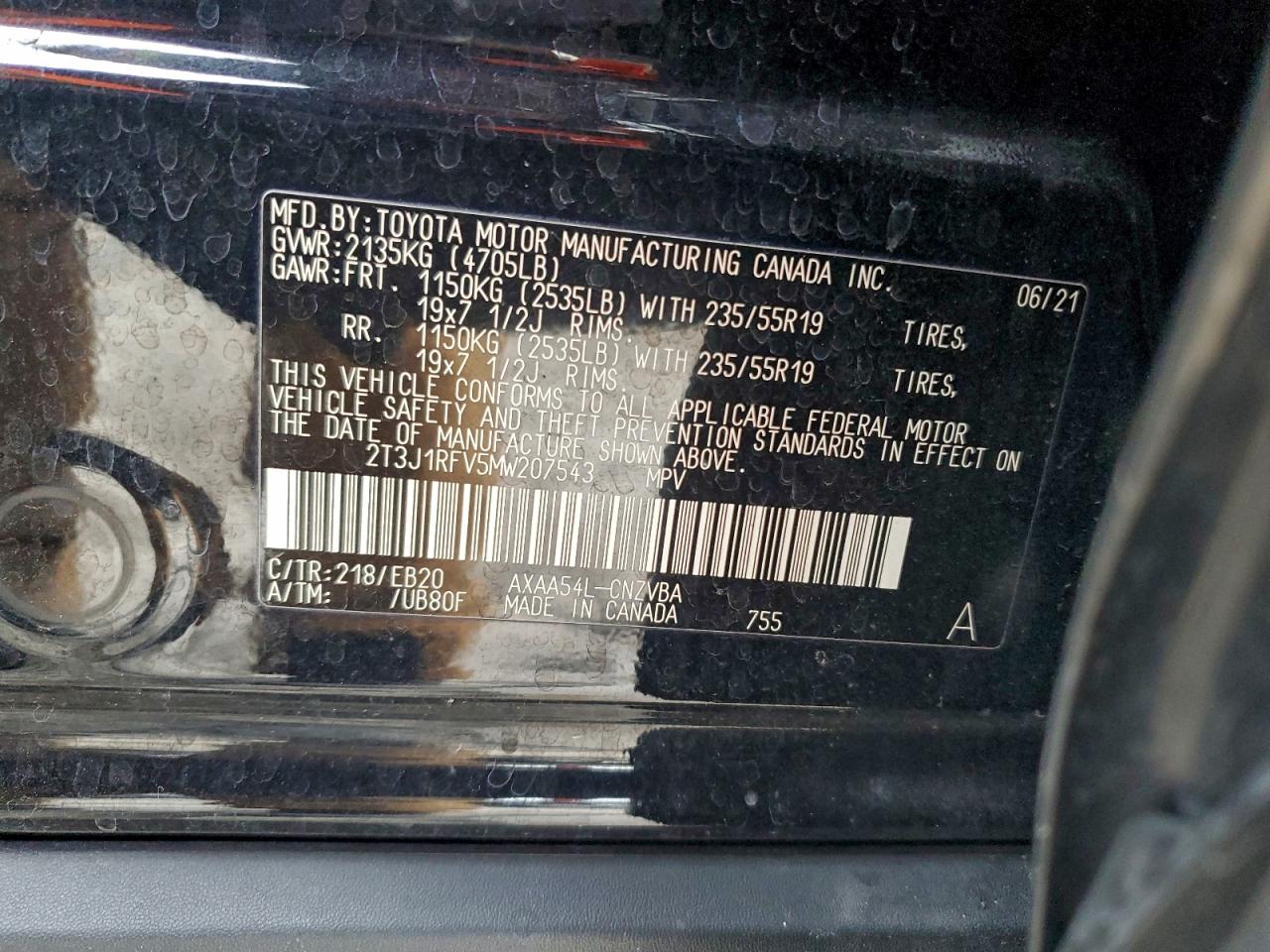 2021 Toyota Rav4 Adventure VIN: 2T3J1RFV5MW207543 Lot: 94729585