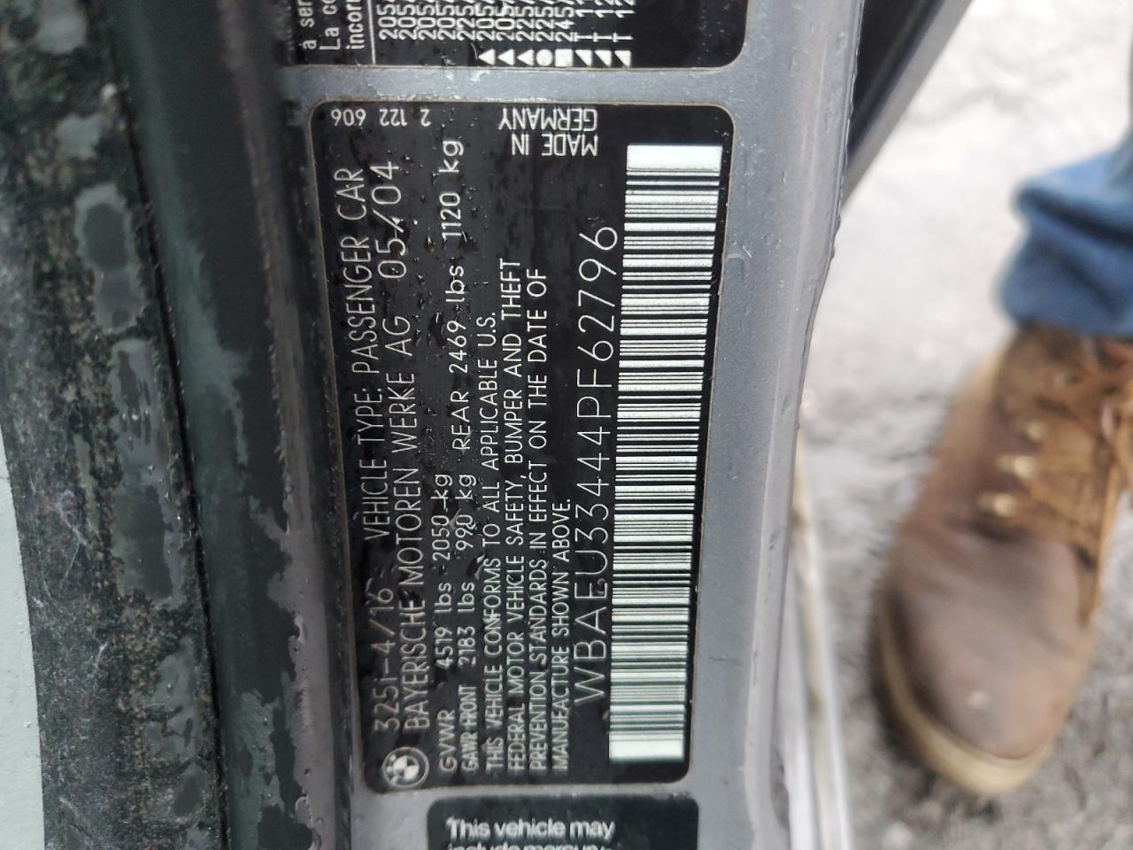 2004 BMW 325 Xi VIN: WBAEU33444PF62796 Lot: 90854785