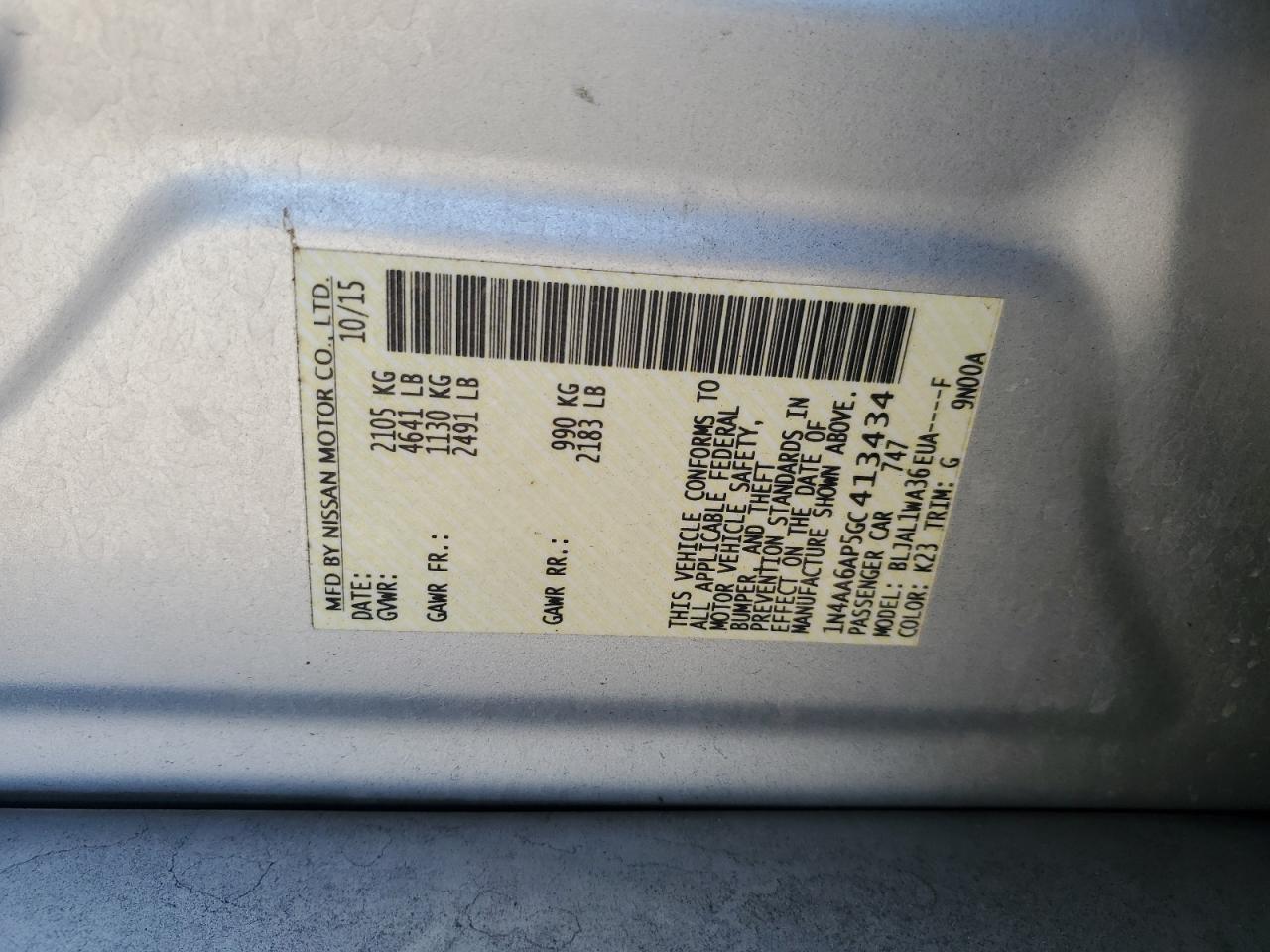 2016 Nissan Maxima 3.5S VIN: 1N4AA6AP5GC413434 Lot: 92698315