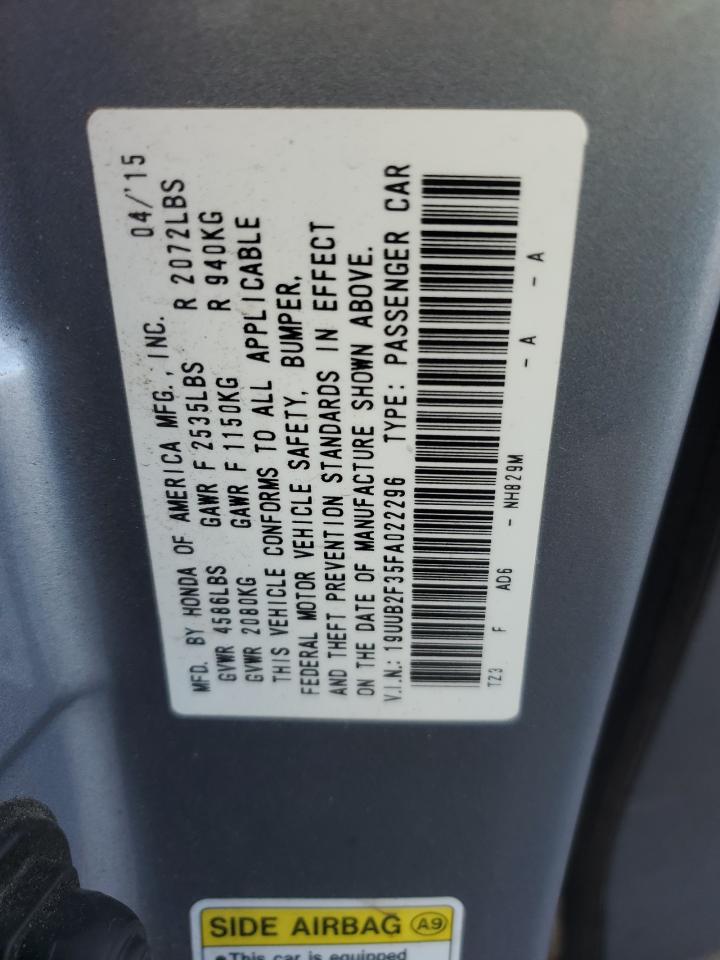 2015 Acura Tlx VIN: 19UUB2F35FA022296 Lot: 93343815