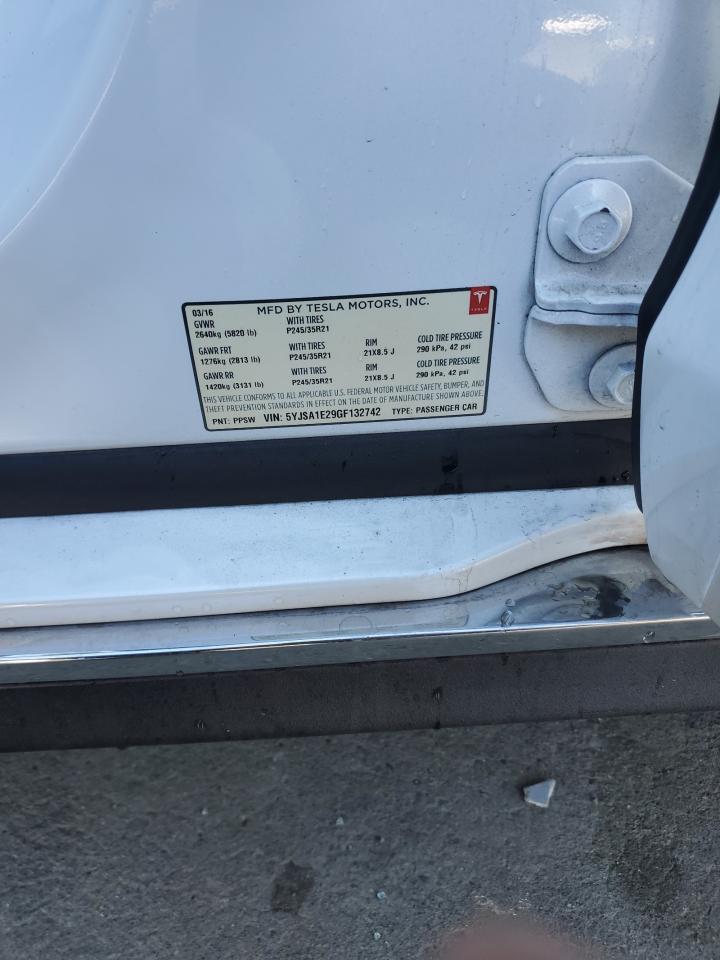 2016 Tesla Model S VIN: 5YJSA1E29GF132742 Lot: 91225935