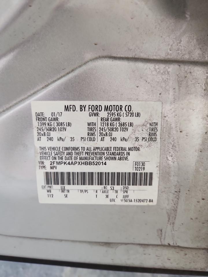 2017 Ford Edge Sport VIN: 2FMPK4APXHBB52014 Lot: 92516085