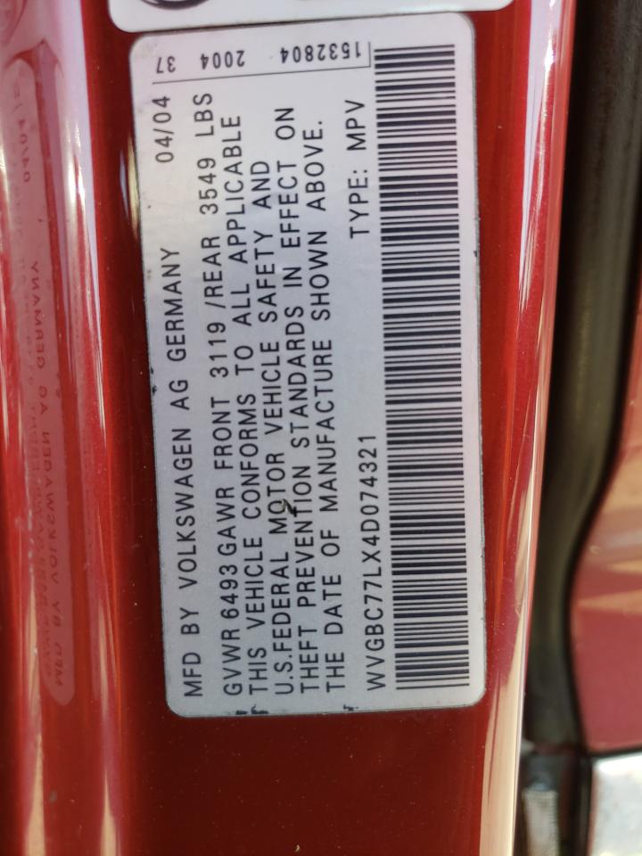 2004 Volkswagen Touareg 3.2 VIN: WVGBC77LX4D074321 Lot: 92065615