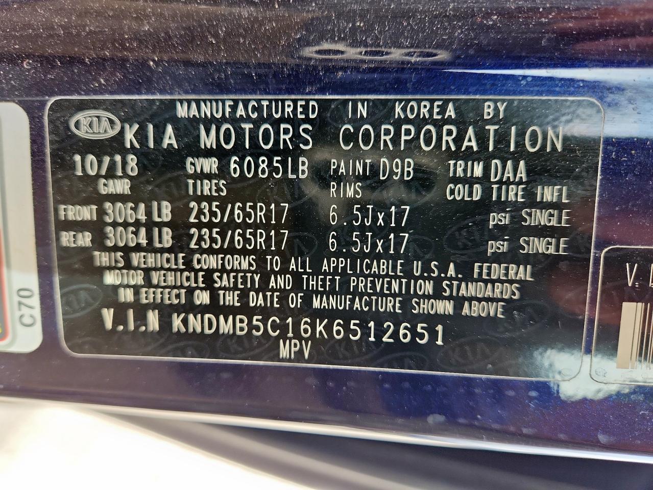 2019 Kia Sedona Lx VIN: KNDMB5C16K6512651 Lot: 93520445