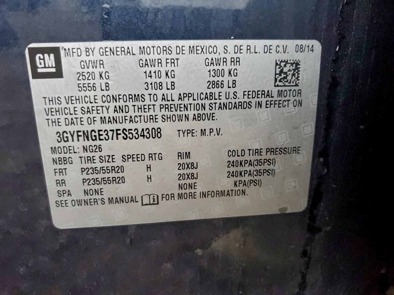 2015 Cadillac Srx Premium Collection VIN: 3GYFNGE37FS534308 Lot: 93880385