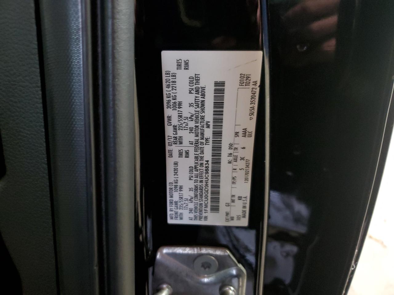 2017 Ford Escape Se VIN: 1FMCU0GD9HUC98834 Lot: 93604985