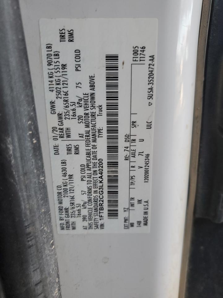 2020 Ford Transit 250 Delivery Van VIN: 1FTBR2CG3LKA40200 Lot: 91844675