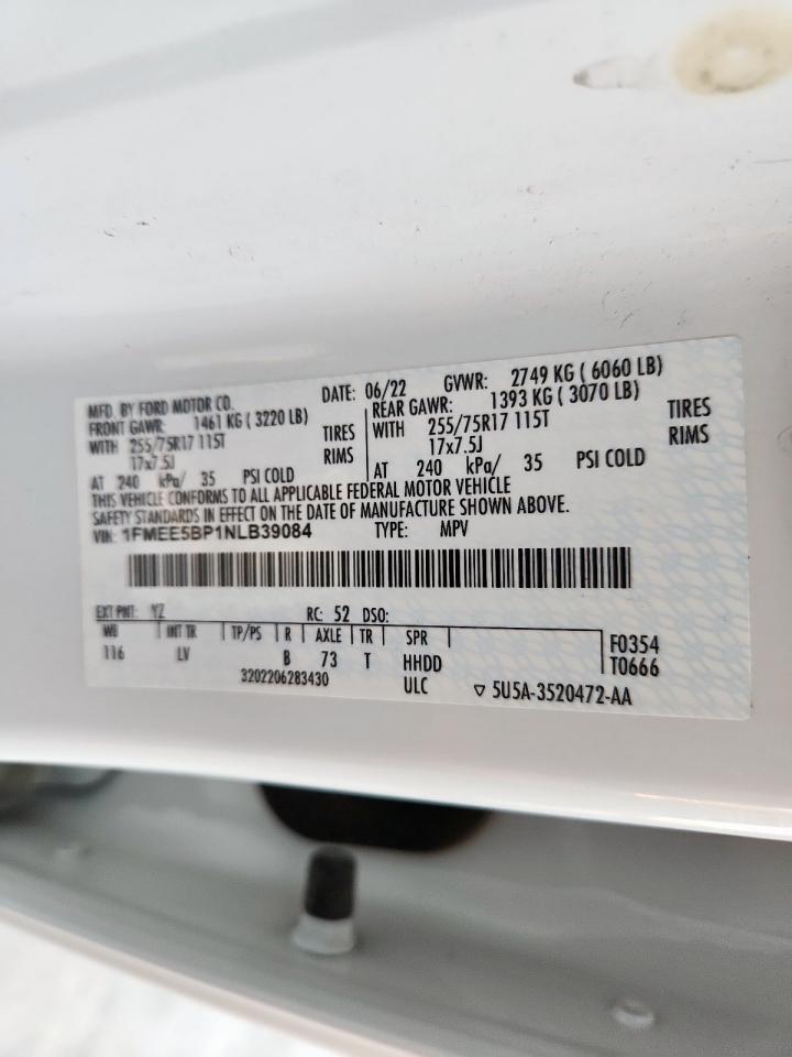 2022 Ford Bronco Base VIN: 1FMEE5BP1NLB39084 Lot: 92898325