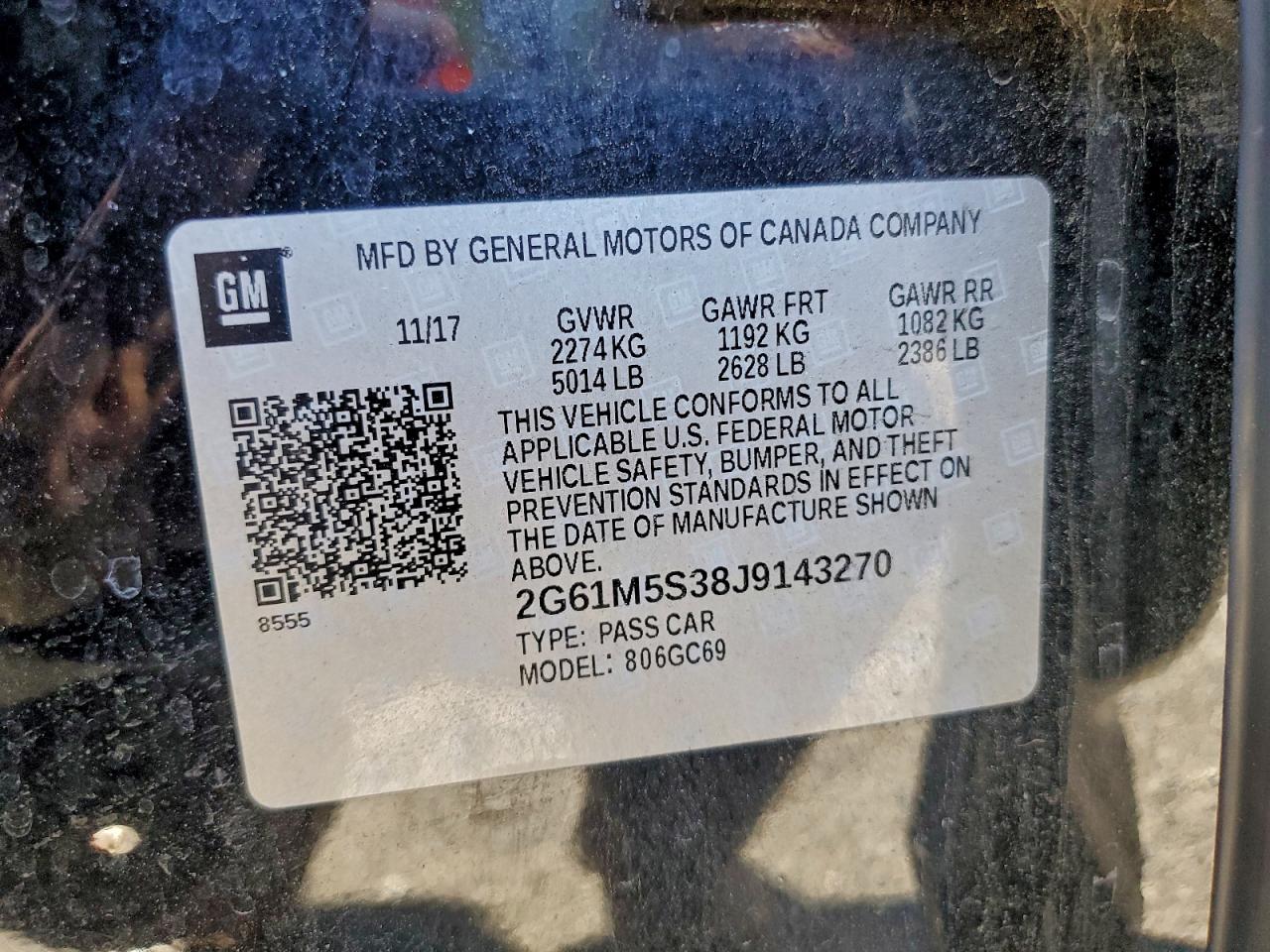 2018 Cadillac Xts Luxury VIN: 2G61M5S38J9143270 Lot: 94731875