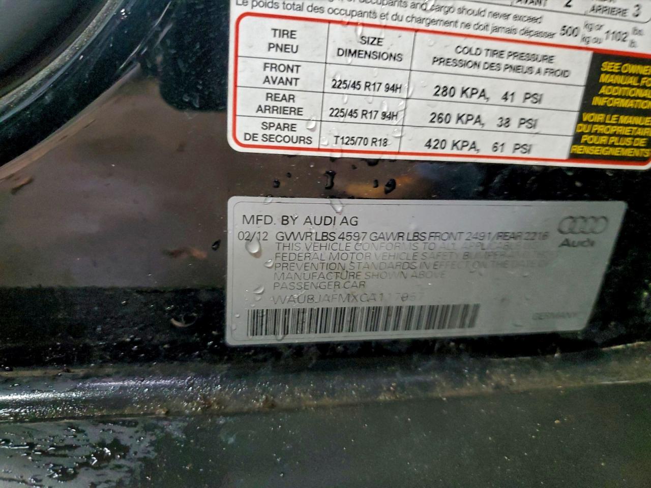 2012 Audi A3 Premium VIN: WAUBJAFMXCA117957 Lot: 94150895