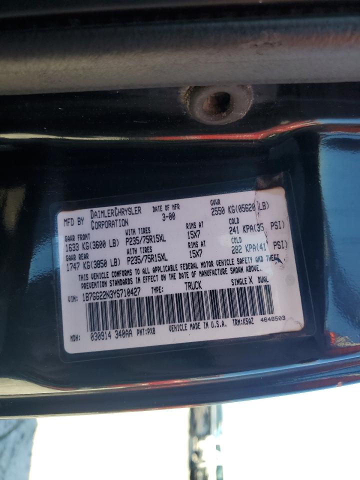 2000 Dodge Dakota VIN: 1B7GG22N3YS710427 Lot: 91010195