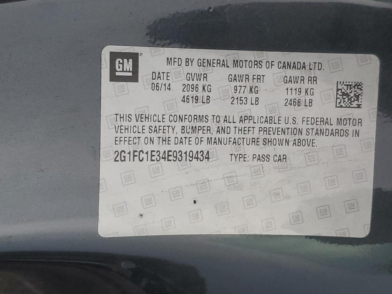 2014 Chevrolet Camaro Lt VIN: 2G1FC1E34E9319434 Lot: 92655355