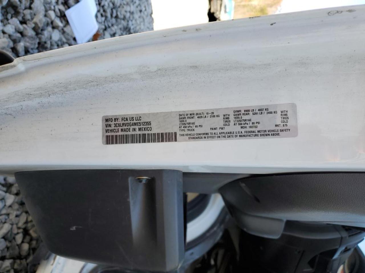 2021 Ram Promaster 2500 Delivery Van VIN: 3C6LRVDG4ME512355 Lot: 90935905