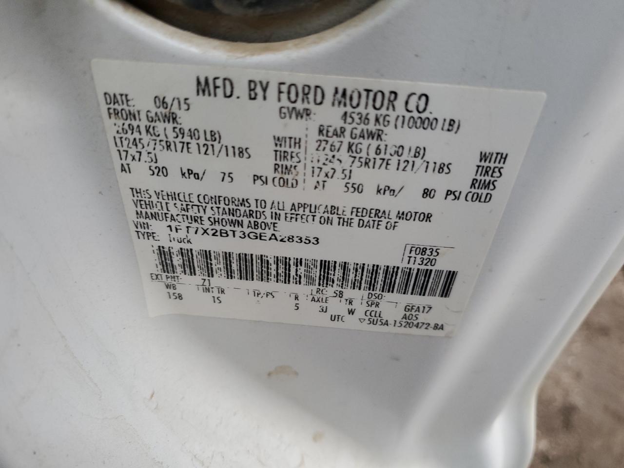 2016 Ford F250 Utility / Service Truck VIN: 1FT7X2BT3GEA28353 Lot: 92720395