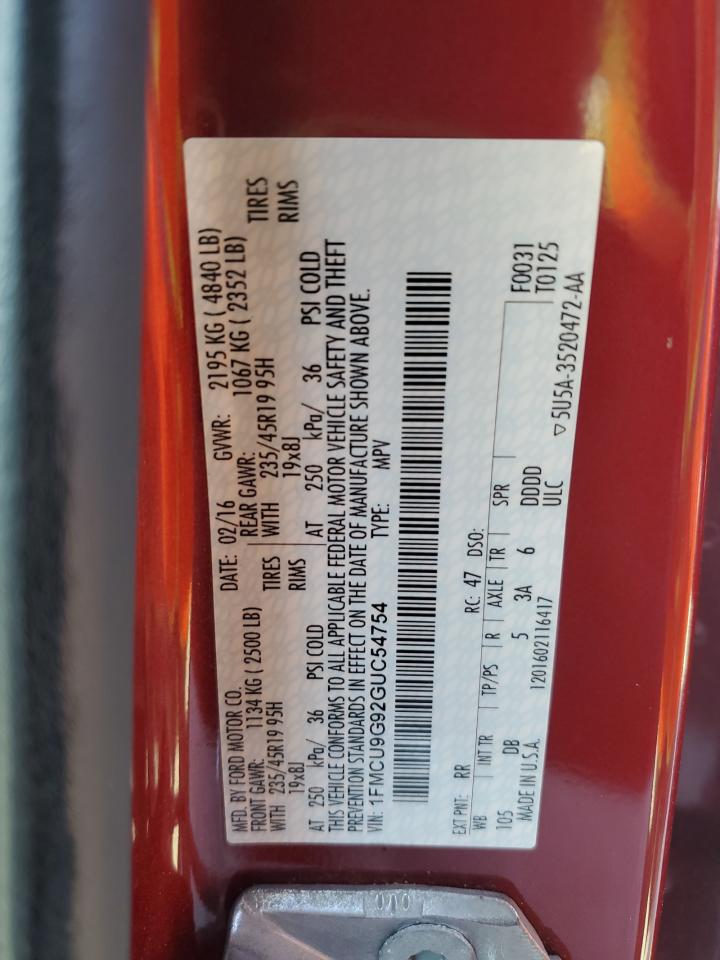 2016 Ford Escape Se VIN: 1FMCU9G92GUC54754 Lot: 91619165