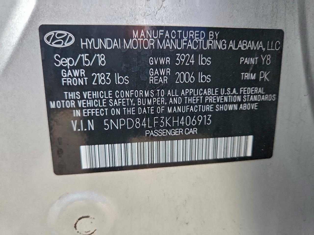 2019 Hyundai Elantra Sel VIN: 5NPD84LF3KH406913 Lot: 93729165